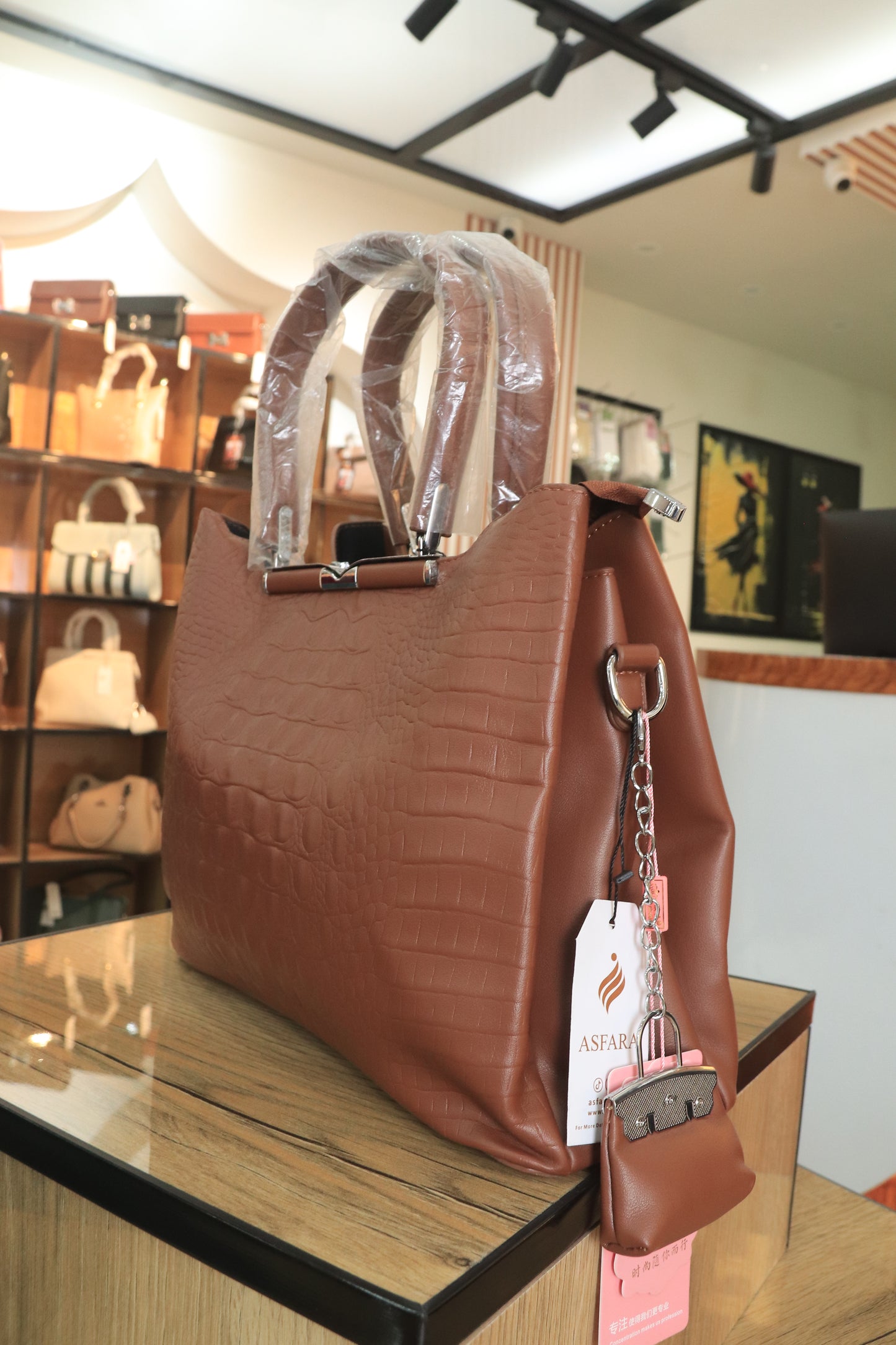 Ladies Handbag with Metal Handle & Chain Strap