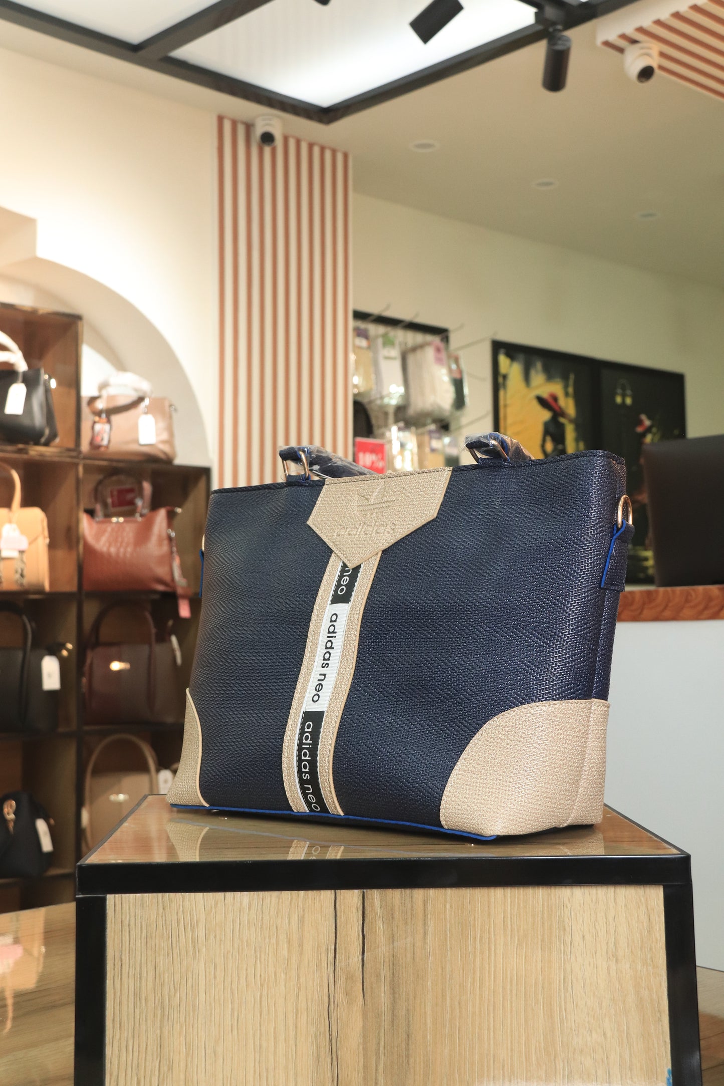 Tote Bag with Teal Contrast Panels