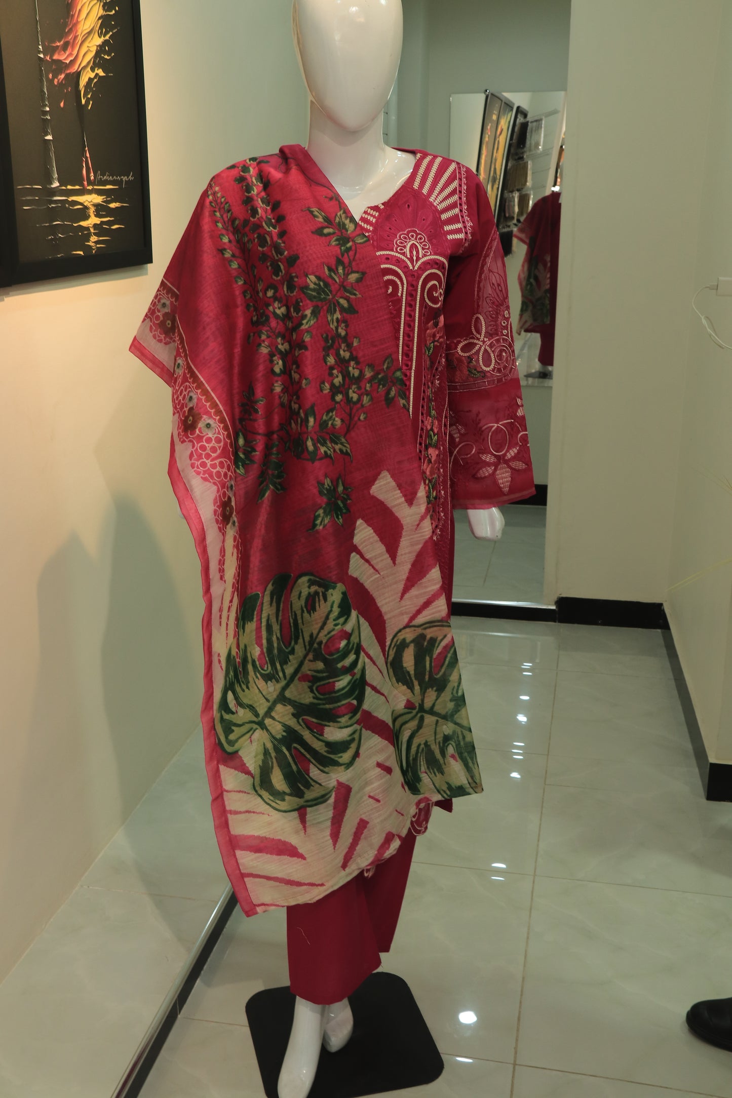 Embroided 3 Pcs Suit with Printed Dupatta