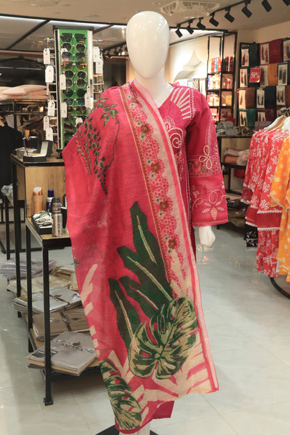 Embroided 3 Pcs Suit with Printed Dupatta
