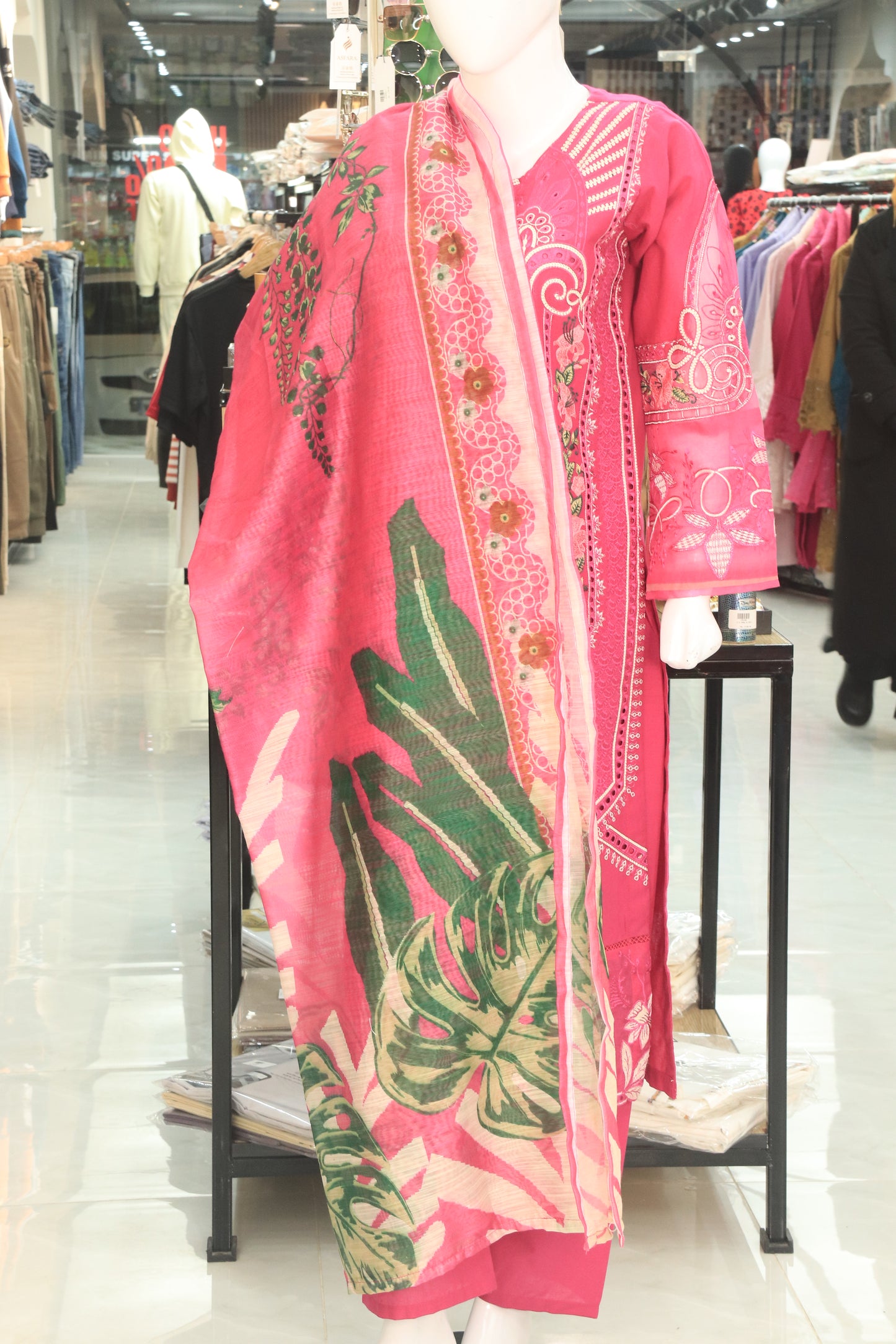 Embroided 3 Pcs Suit with Printed Dupatta