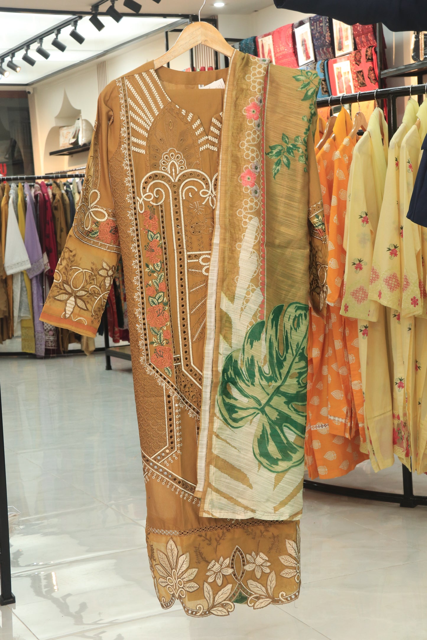 Embroided 3 Pcs Suit with Printed Dupatta