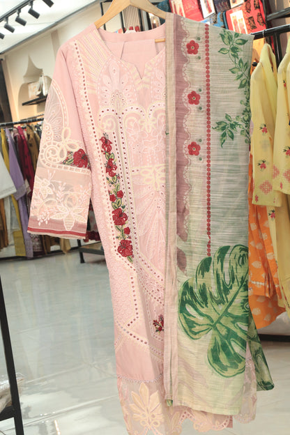 Embroided 3 Pcs Suit with Printed Dupatta