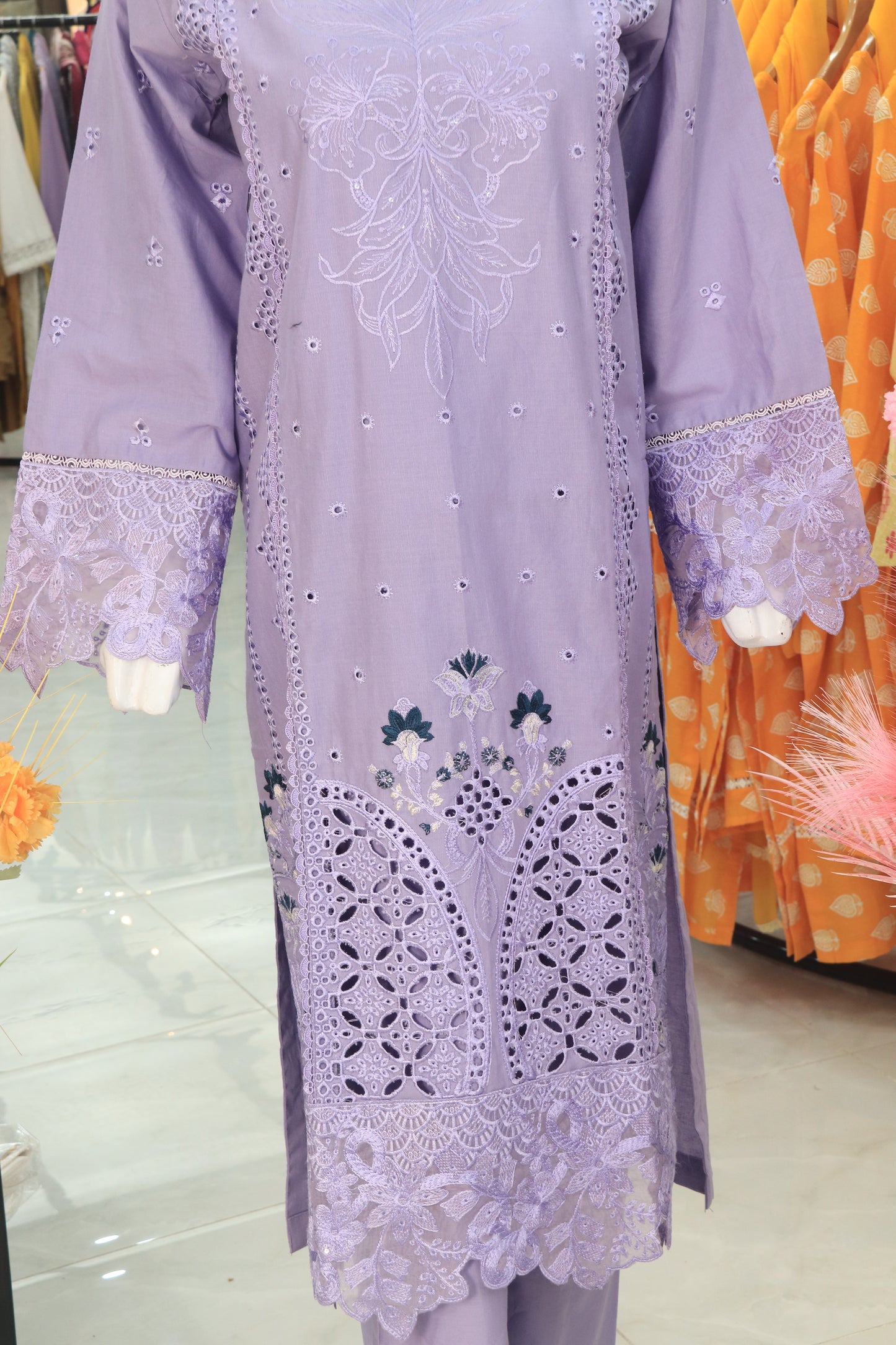 Embroidered 3 Pcs  Suit with Chiffon Dupatta