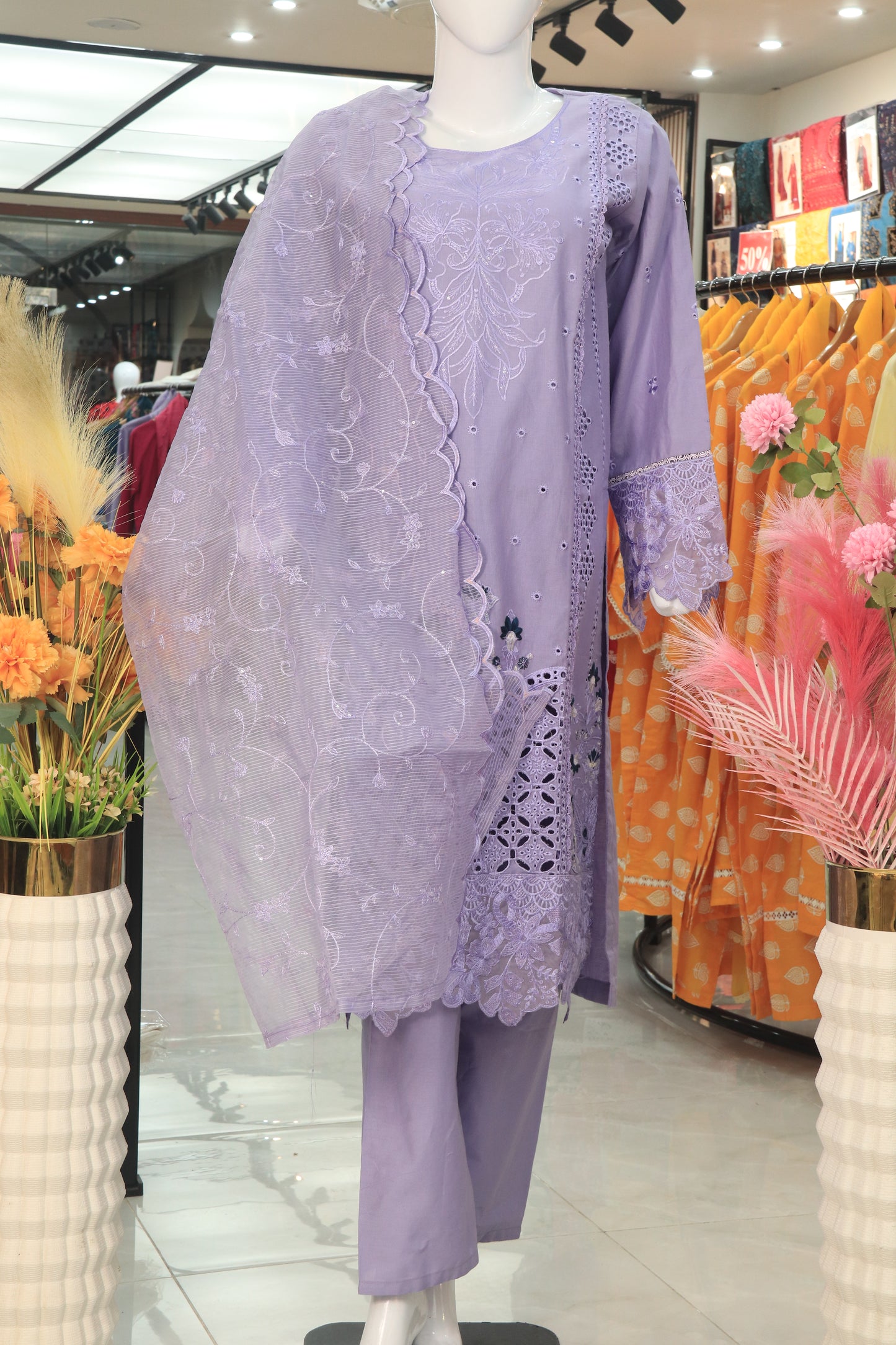 Embroidered 3 Pcs  Suit with Chiffon Dupatta