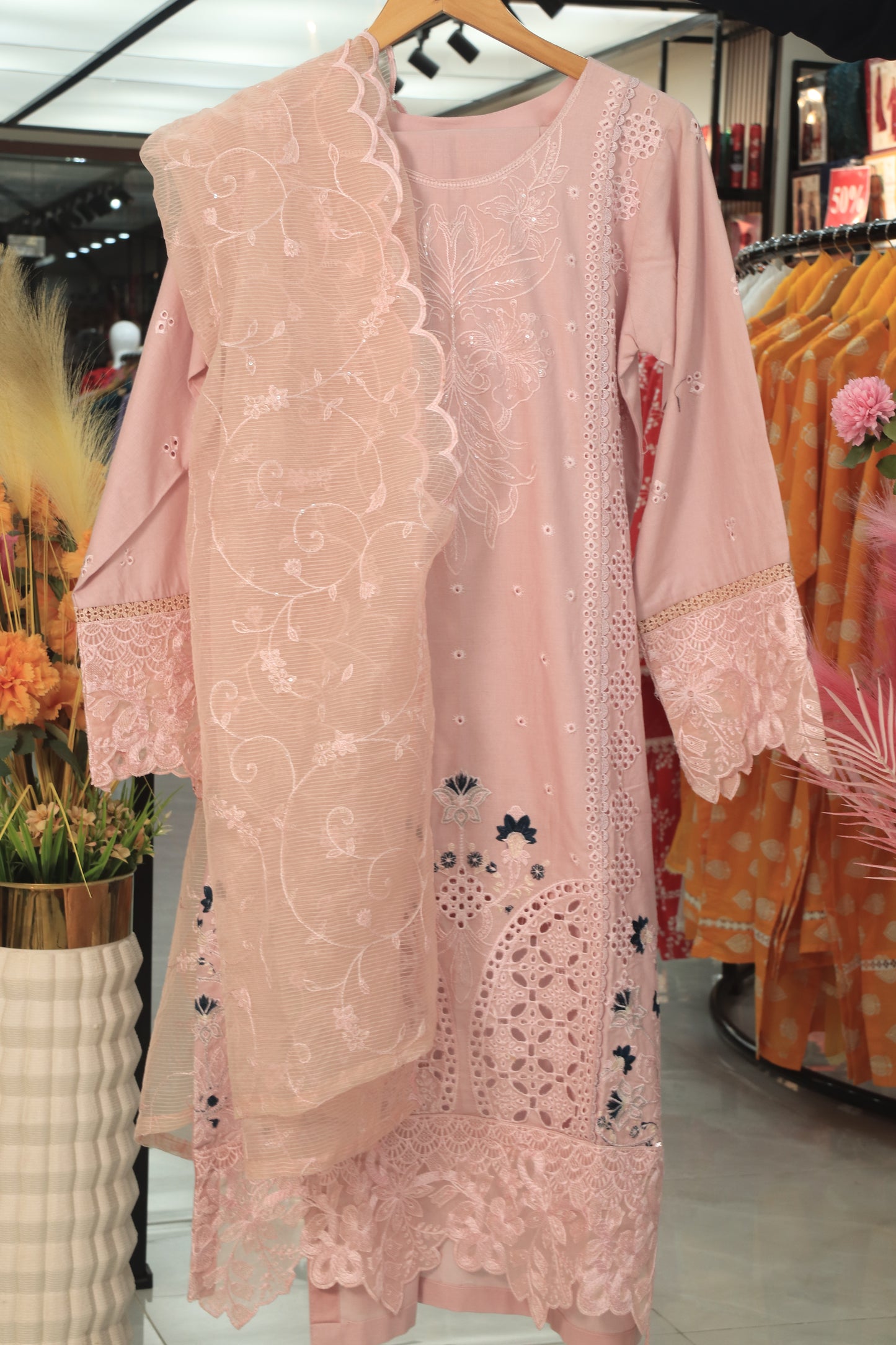 Embroidered 3 Pcs  Suit with Chiffon Dupatta