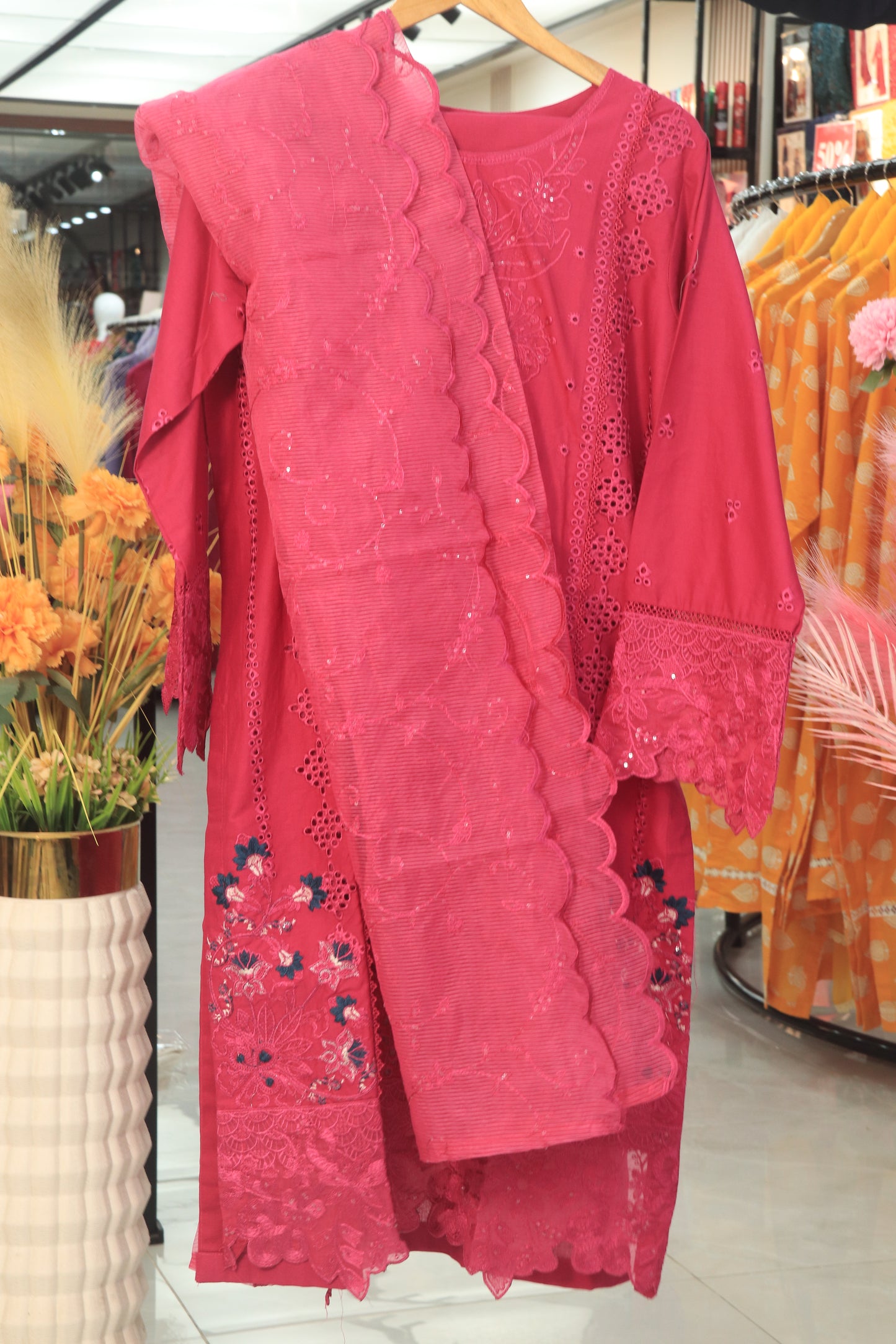 Embroidered 3 Pcs  Suit with Chiffon Dupatta