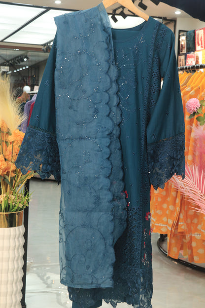 Embroidered 3 Pcs  Suit with Chiffon Dupatta