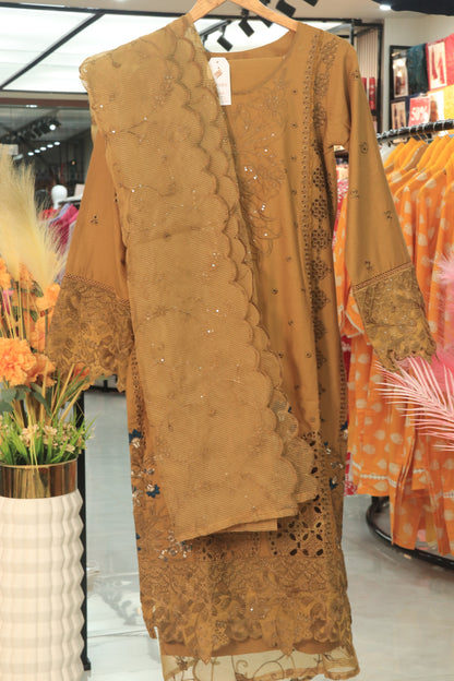 Embroidered 3 Pcs  Suit with Chiffon Dupatta