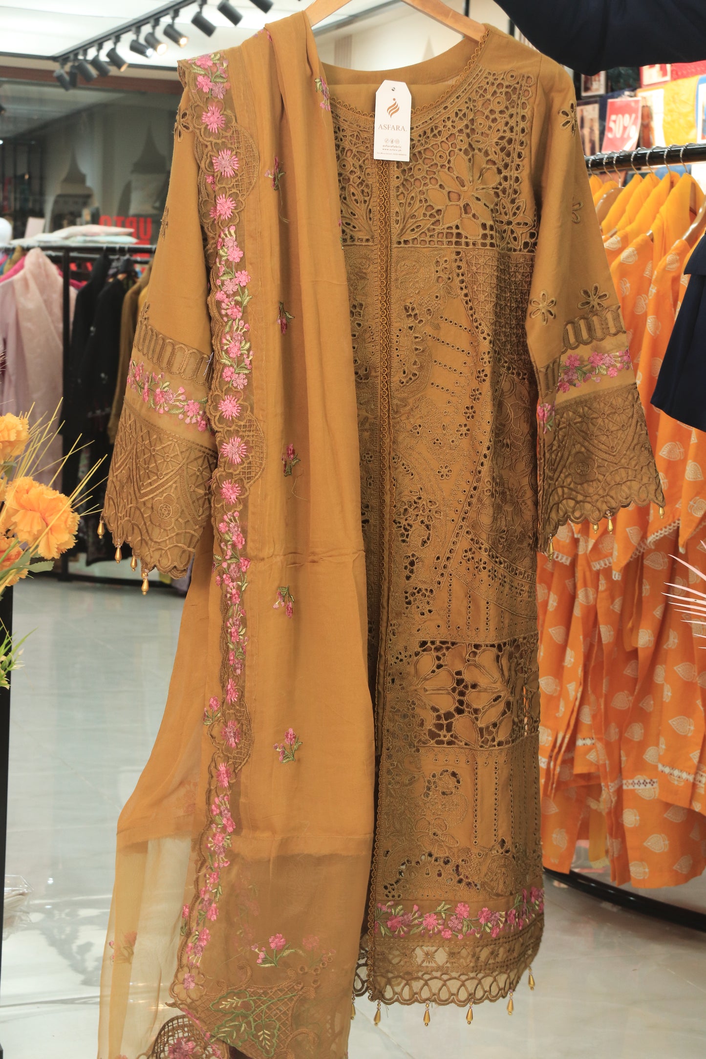 Deep Teal Embr 3Pcs Suit with Chiffon Dupatta