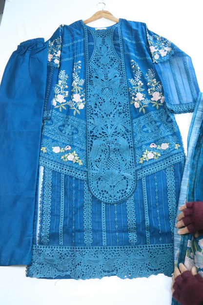 Embroidered 3 Pcs Lawn Suit with Lace Work