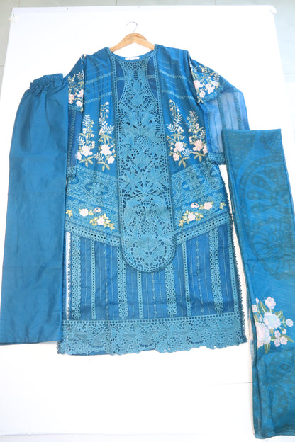 Embroidered 3 Pcs Lawn Suit with Lace Work