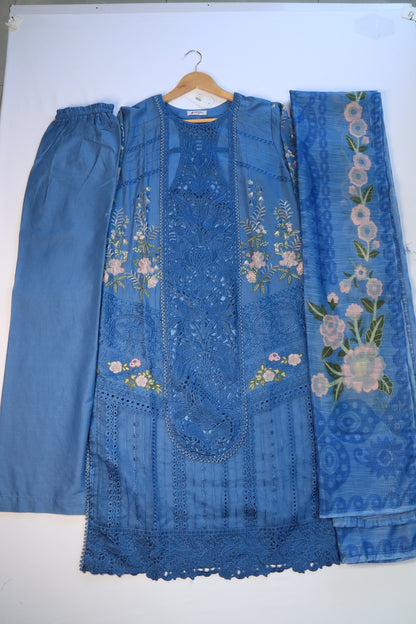 Embroidered 3 Pcs Lawn Suit with Lace Work