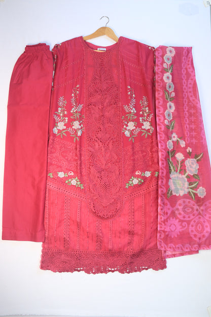 Embroidered 3 Pcs Lawn Suit with Lace Work
