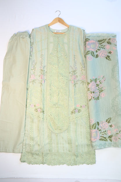 Embroidered 3 Pcs Lawn Suit with Lace Work