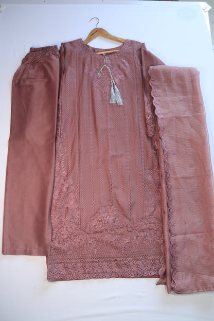 Embroidered Lawn Suit 3Pcs with Textured Dupatta