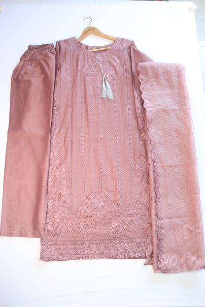 Embroidered Lawn Suit 3Pcs with Textured Dupatta