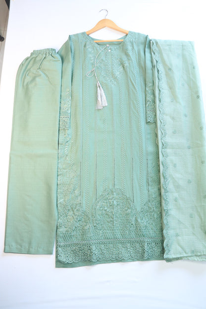 Embroidered Lawn Suit 3Pcs with Textured Dupatta