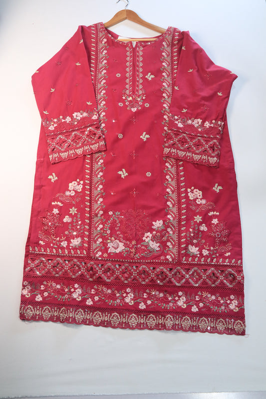 Emb 3Pcs Suit with Floral Dupatta.
