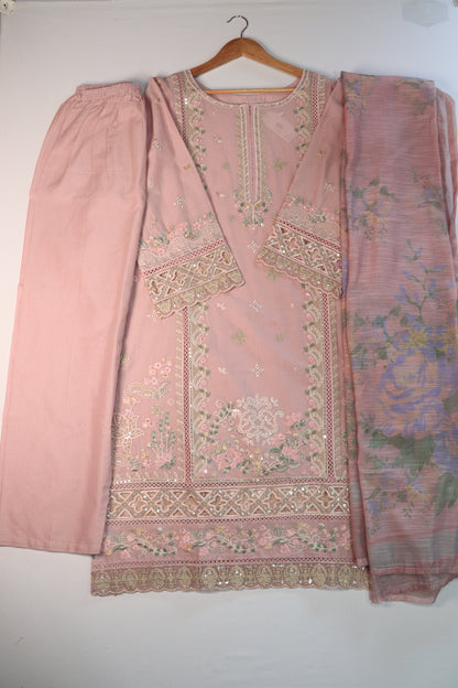Emb 3Pcs Suit with Floral Dupatta.