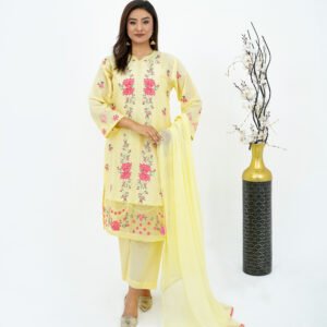 Yellow Embroidered Lawn 3-Piece Suit for Women | Summer Collection 2025 – Asfara Fabric