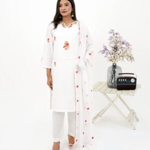 White 3-Piece Stitched Embroidered Lawn Suit