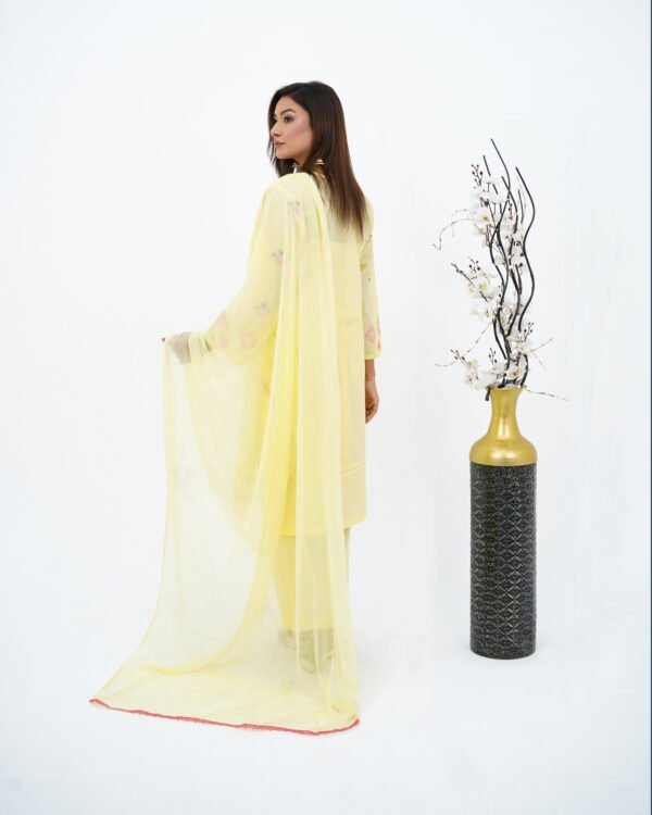 Soft Yellow Embroidered Lawn 3-Piece Suit - Image 2