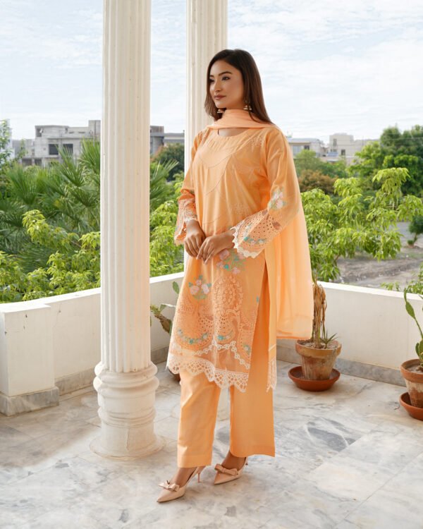 Peach 3-Piece Stitched Embroidered Lawn Suit - Image 3