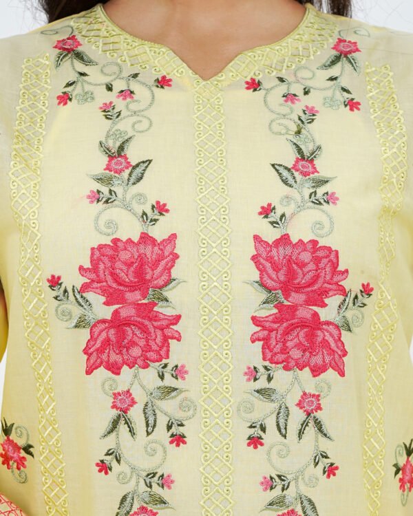 Soft Yellow Embroidered Lawn 3-Piece Suit - Image 4
