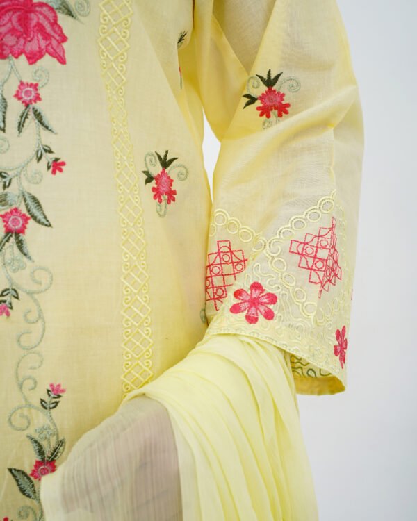 Soft Yellow Embroidered Lawn 3-Piece Suit - Image 5