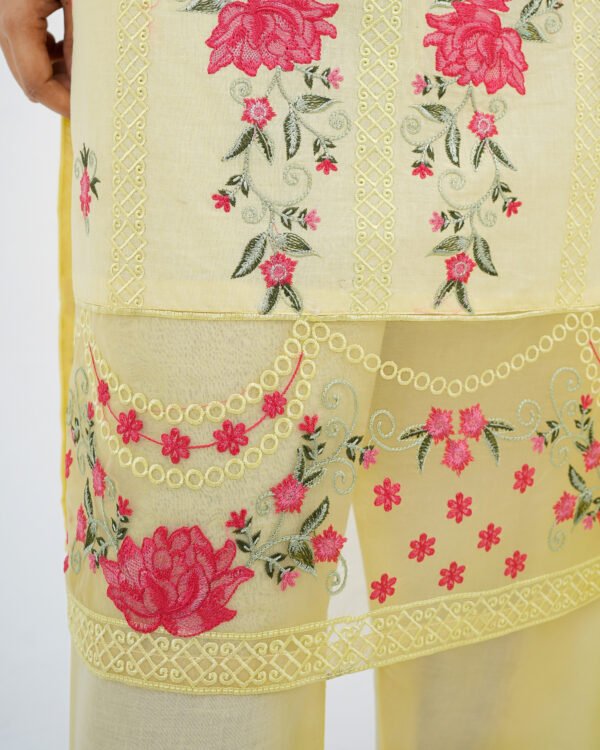Soft Yellow Embroidered Lawn 3-Piece Suit - Image 6